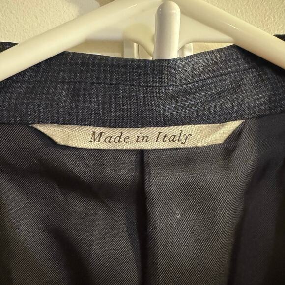 Canali Two Button Single Breasted Wool Blazer Graph Checked Blue Pockets Sz 44R - Picture 7 of 14